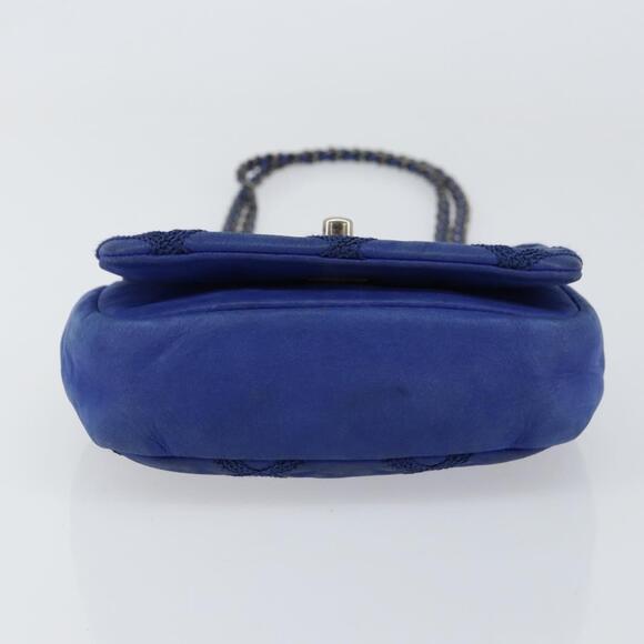 CHANEL Chain Matelasse Shoulder Bag Lamb Skin Blue Silver CC Auth bs31400 - Picture 5 of 16